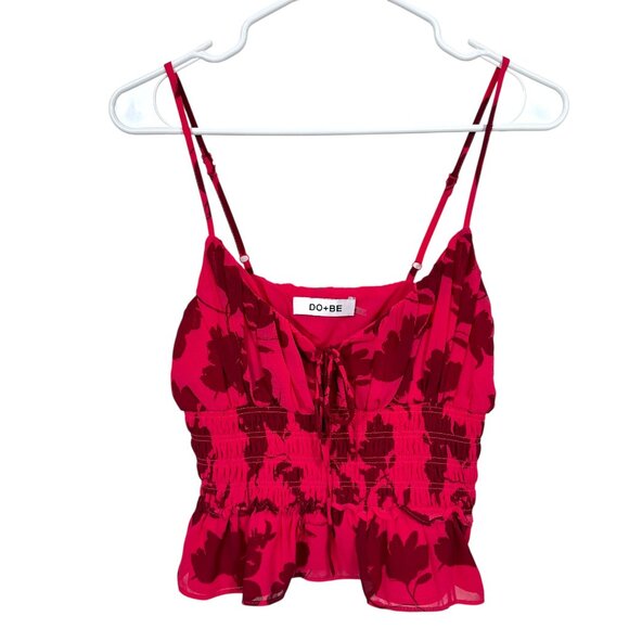 DO+BE Tops - DO+BE Smocked Y2K Tank Top Womens Medium Pink Floral Sleeveless Boho